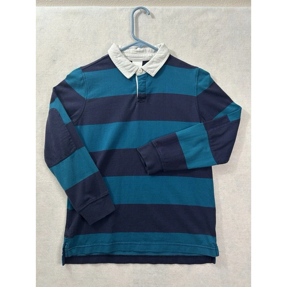 Hanna Andersson Boys 10 140cm Striped Rugby Shirt 100% Cotton FWH19 Blue Teal